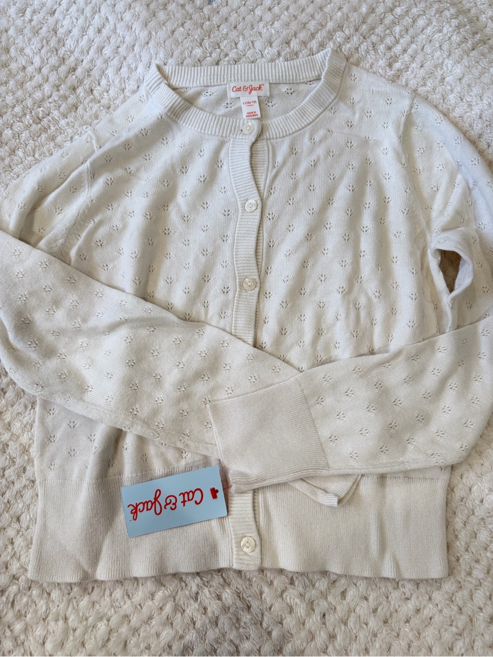 Cat & Jack Cream Eyelet Button-Front Cardigan